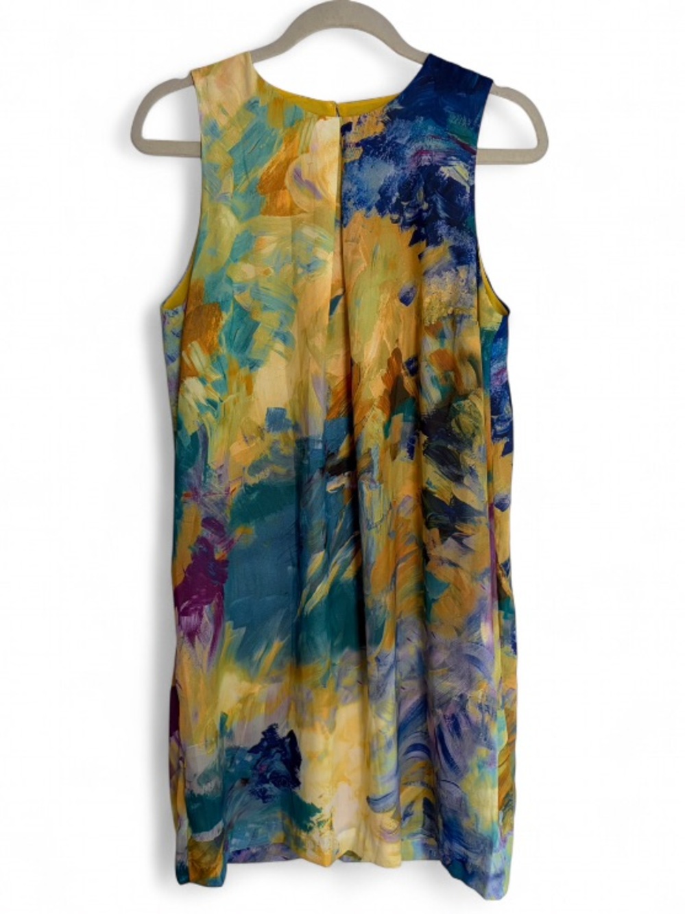 H&M Yellow and Blue Watercolor Print Sleeveless A Line Dress Size 10